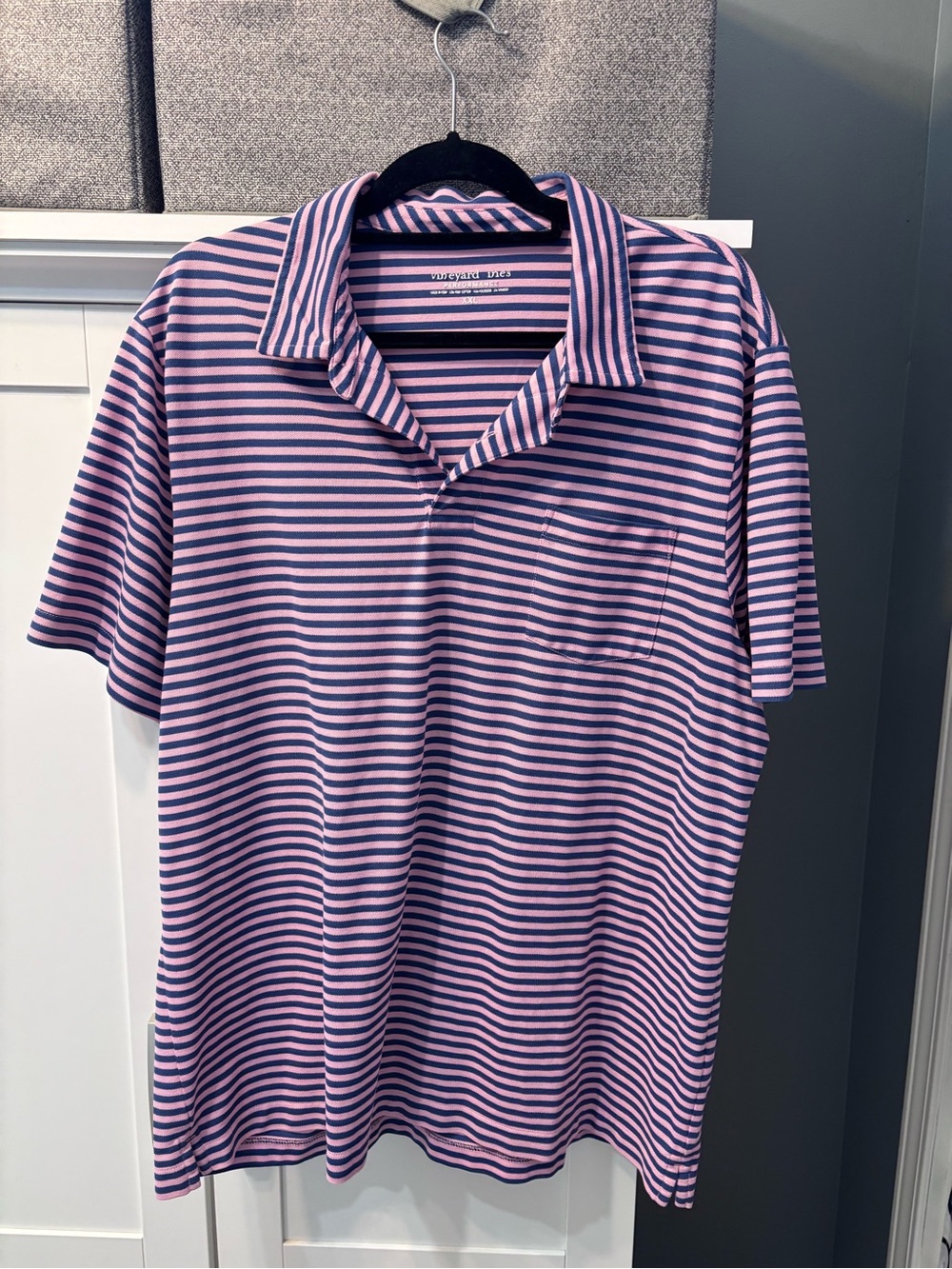Vineyard Vines Pink and Navy Striped Pocket Polo VGC Size XXL Classic Preppy